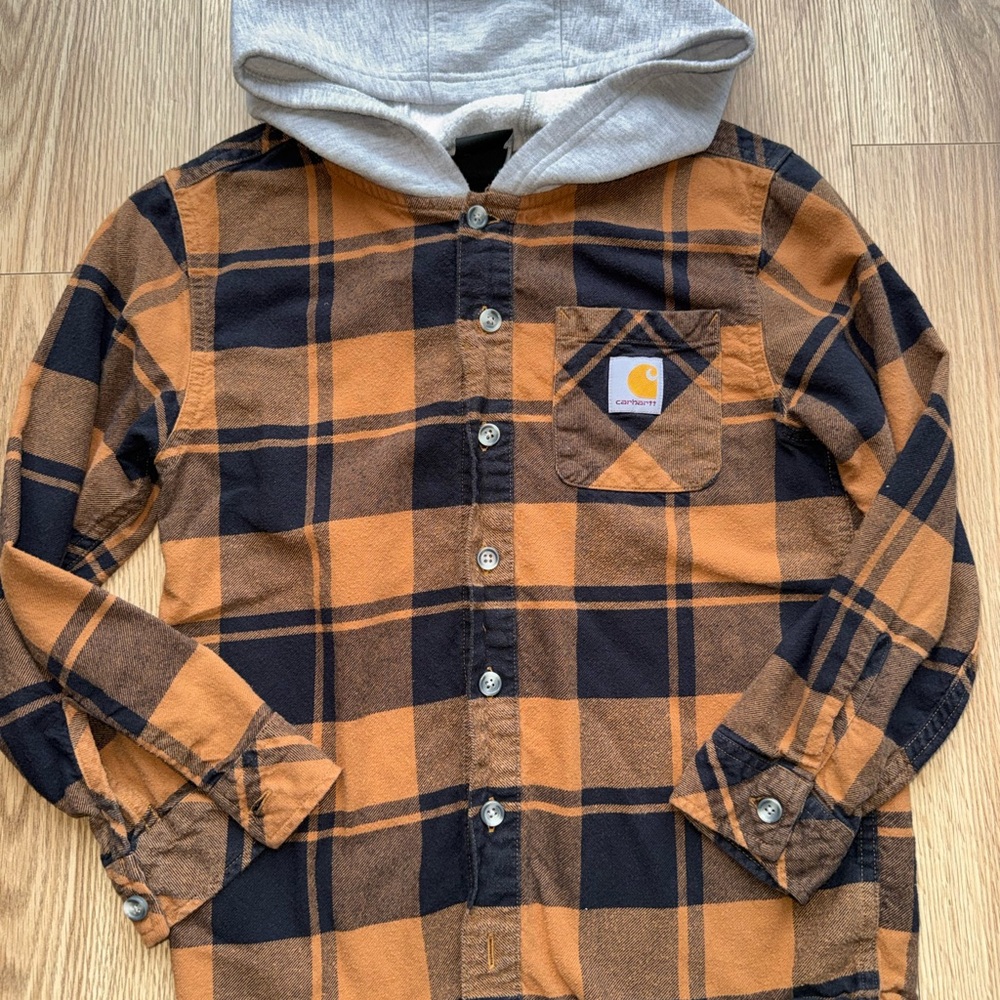 Carhartt Kids' Plaid Button-Down Shirt with Hood size 8/10